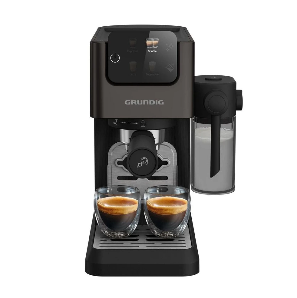 GRUNDIG KSM 6430 Siebträgermaschine, 1628W, 20 bar, Dark Inox/Schwarz